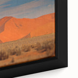 Extra large framed canvas featuring a textured depiction of a Namibian landscape in black with colorful art accents.