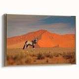 Framed canvas depicting a vintage-style Namibian landscape in monochrome black, ideal for bedroom wall art.