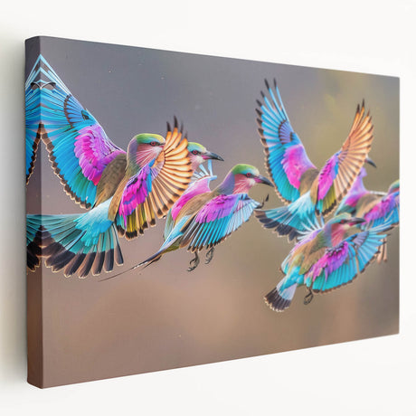 Large art depicting an African savannah scene in warm earth tones on stretched canvas, ideal for kitchen wall art.