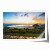 Extra large rolled print of a Tanzanian scenery with vibrant green landscapes and floral elements.