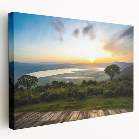 Large canvas print of a serene Tanzanian landscape in earthy tones, ideal for kitchen wall art.