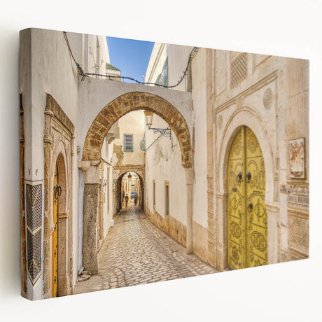 Large canvas print of a Tunisian landscape with muted earth tones, ideal for kitchen wall art.