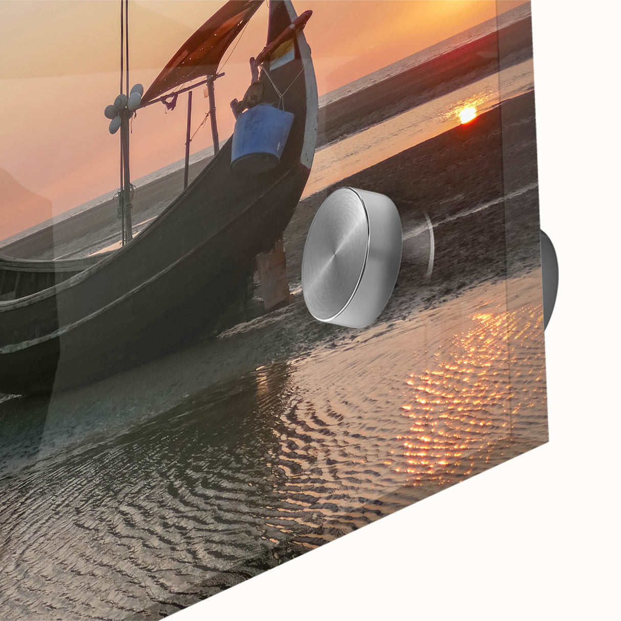 Large abstract wall art featuring a Bangladesh scenery in muted earth tones on acrylic glass, ideal for dining room ambiance.