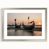 Textured abstract art print of a Bangladesh landscape in silver frame, with muted earth tones, ideal for bedroom art.