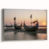 Framed canvas landscape art painting depicting a vintage-style Bangladesh scenery in colorful hues.
