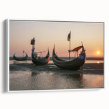 Vintage poster art of a scenic Bangladesh landscape in vibrant colors on an extra-large white framed canvas.