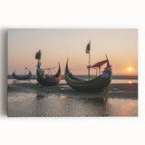 Black and white photograph on canvas of a bustling street in Bangladesh, ideal for kitchen wall art.