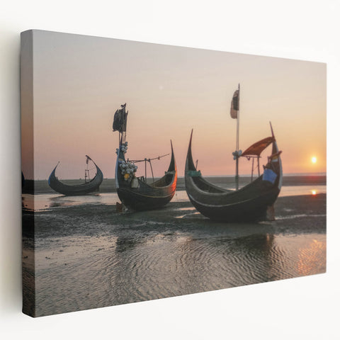 Large canvas print depicting a lush Bangladesh landscape in green and blue tones, suitable for kitchen wall art.