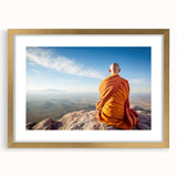 Extra large abstract art print of a Tibetan landscape in textured gold tones on a framed canvas, ideal for living room decor.