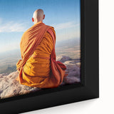 Extra large framed canvas of a textured Tibetan landscape in black with colorful accents, ideal for living room decor.