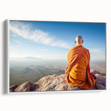 Vintage poster art of a Tibetan landscape in colorful hues on a large framed canvas, ideal for living room decor.