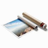 Extra large rolled print of a serene Tibetan landscape with floral elements in soft pastel shades.