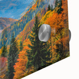 Large abstract wall painting featuring mid-century modernist style with dynamic hues of orange and blue on acrylic glass.