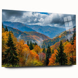 Large abstract wall art depicting a serene Georgian landscape in muted earth tones on acrylic glass.