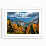 Abstract art print featuring a blend of muted gray and blue tones on a framed white canvas.