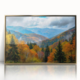 Large art print of a mid-century modernist Georgia landscape in gold acrylic frame, suitable for nursery wall art.