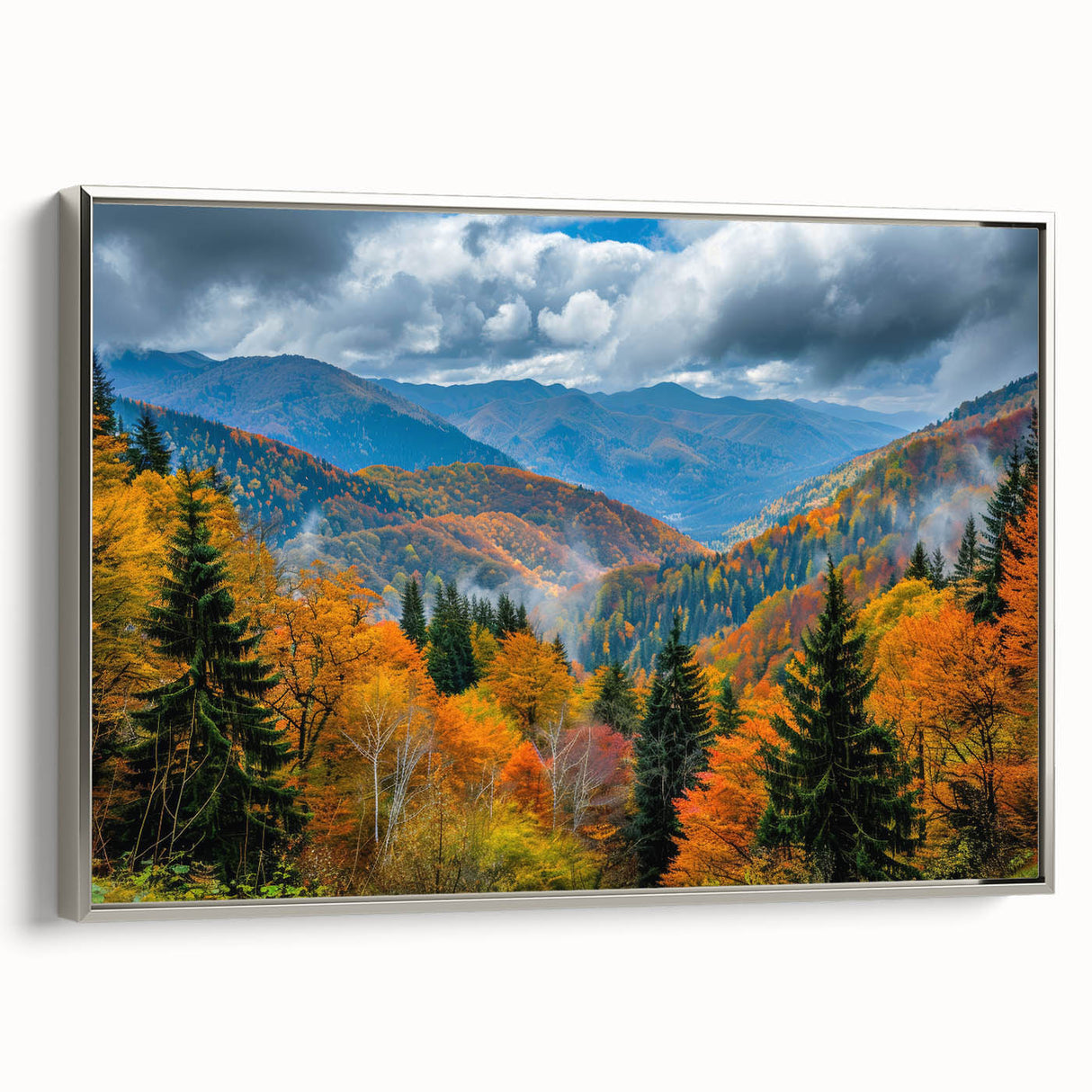 Framed canvas featuring a vintage Asian landscape in colorful hues on a black background, ideal for living room decor.