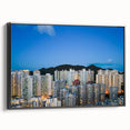 Black and white framed canvas of vintage Hong Kong landscape, ideal for bedroom wall art.