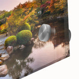 Large abstract wall art depicting a serene Kyoto scenery in pastel shades on acrylic glass, ideal for dining room art.