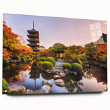 Acrylic print of a serene Kyoto landscape in muted earth tones, ideal for bedroom or dining room decor.