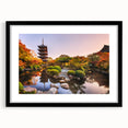 Extra large abstract art print of a colorful Kyoto scenery on a textured canvas, framed in black.