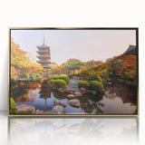 Large art print of a Kyoto scenery in gold tones on a framed acrylic, perfect for modern art wall decor.