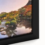 Extra large framed canvas of a textured, colorful Kyoto scenery in black, ideal for living room decor.