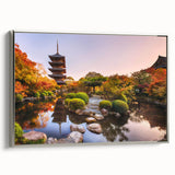 Framed canvas of a vintage-style Japanese landscape painting, featuring vivid colors and black accents.