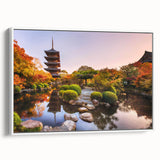 Vintage poster art of Kyoto with vibrant colors on a large framed canvas, ideal for living room decor.