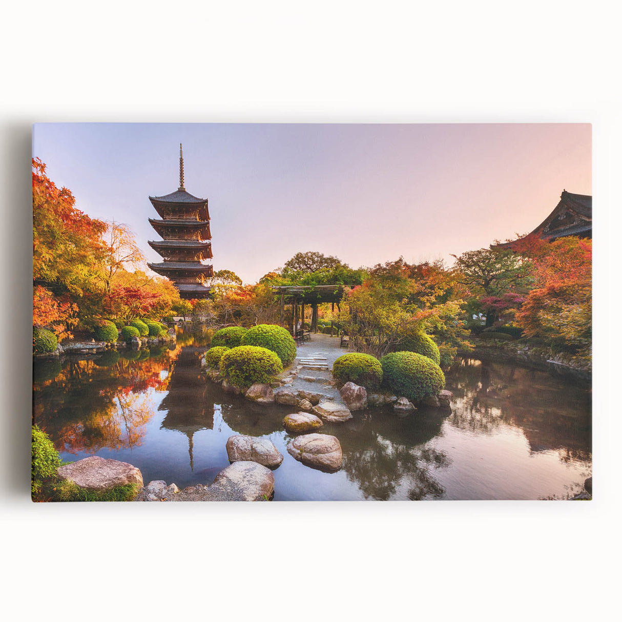 Black and white large art print of Kyoto scenery on stretched canvas, suitable for kitchen wall art.
