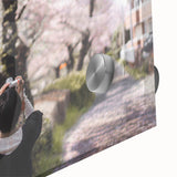 Large abstract wall art featuring a Japanese scenery in muted earth tones on acrylic glass, ideal for dining room art.