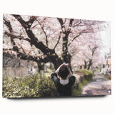 Large abstract wall art depicting a Japanese landscape in muted earth tones on acrylic glass.