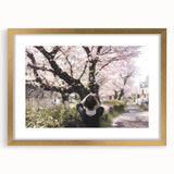 Extra large framed abstract art print featuring textured scenery of Japan in muted gold and black tones.