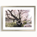 Textured art print of abstract Japanese scenery in muted earth tones on a framed silver canvas, suitable for bedroom decor.