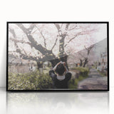 Large abstract wall art depicting a minimalist Japanese scenery in black and white tones on framed acrylic.