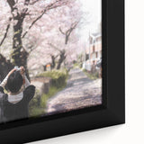 Framed canvas of a textured, colorful Japanese scenery in black, ideal for large living room walls.