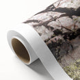 Art deco poster of a serene Japanese landscape in muted watercolor tones on rolled canvas, ideal for nursery wall art.