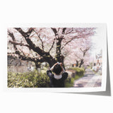 Extra large rolled print of a Japanese scenery with soft pastel floral elements, ideal for art wall dining room.