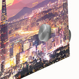 Large abstract wall art featuring a mid-century modernist Korean scenery in muted earth tones on acrylic glass.