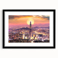 Extra large abstract art print depicting vibrant, colorful Korean scenery on a textured canvas, framed in black.