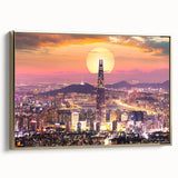Framed canvas featuring a vintage-style Korean landscape in black and gold tones, ideal for bedroom wall art.