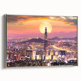 Framed canvas depicting a vintage Korean landscape in vibrant colors.