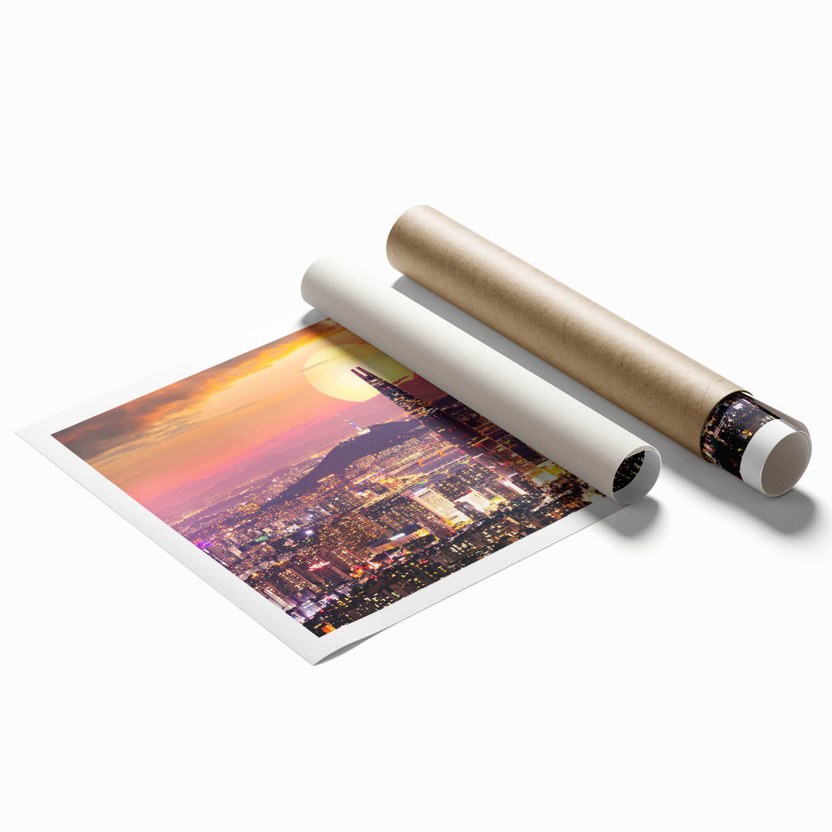 Extra large rolled print of a serene Korean landscape with soft floral elements in pastel tones.