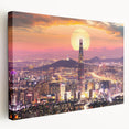Large canvas print of a serene Korean landscape in muted green and blue tones, suitable for kitchen wall art.