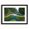 Extra large abstract art print of a colorful, textured scenery in Laos, framed in black with a mat.