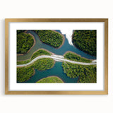 Extra large abstract art print featuring a textured scenery of Laos in muted earth tones, framed in gold.