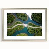 Textured abstract art print depicting a serene Laos landscape in muted earth tones, framed in silver.