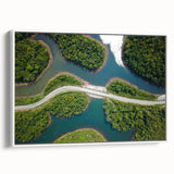 Vintage poster art of a Laos scenery on a large framed canvas with vibrant colors, ideal for living room decor.