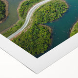 Art deco poster featuring a Laos scenery in muted green and brown tones on rolled canvas, suitable for dining room decor.