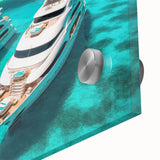 Large abstract wall art depicting a serene Maldives beach scene on acrylic glass.